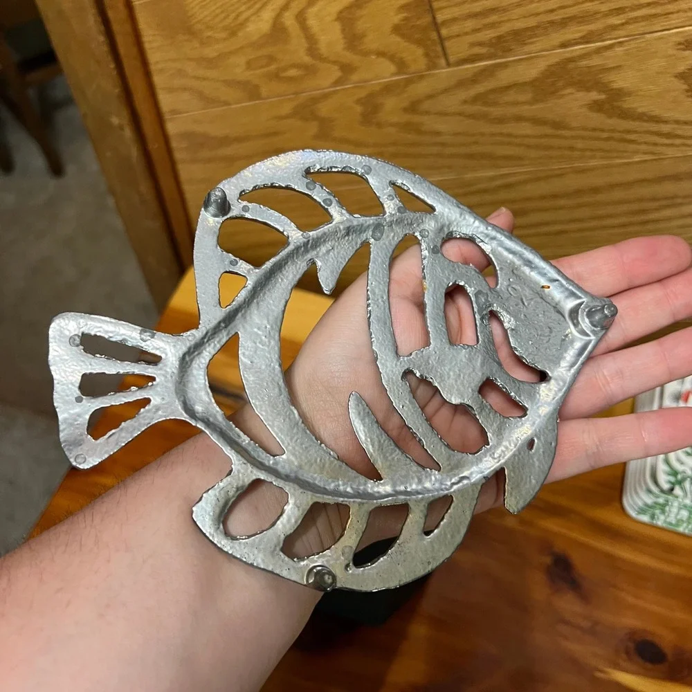 Vintage Cast Aluminum Fish Trivet Coastal Beach House Nautical Hot Plate Silver‎